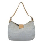FENDI Zucchino Canvas Mamma Baguette Shoulder Bag Light Blue Silver90704