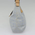 FENDI Zucchino Canvas Mamma Baguette Shoulder Bag Light Blue Silver90704