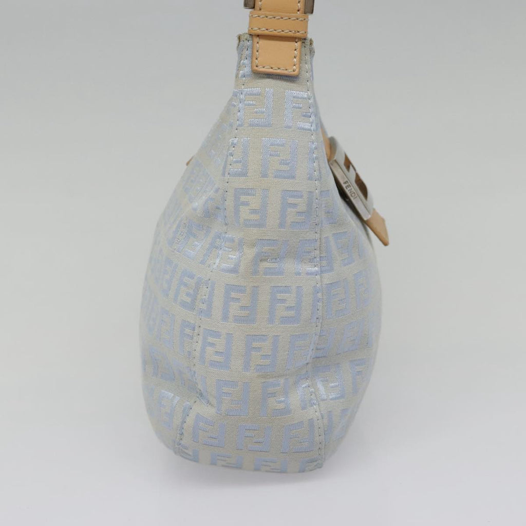 FENDI Zucchino Canvas Mamma Baguette Shoulder Bag Light Blue Silver90704