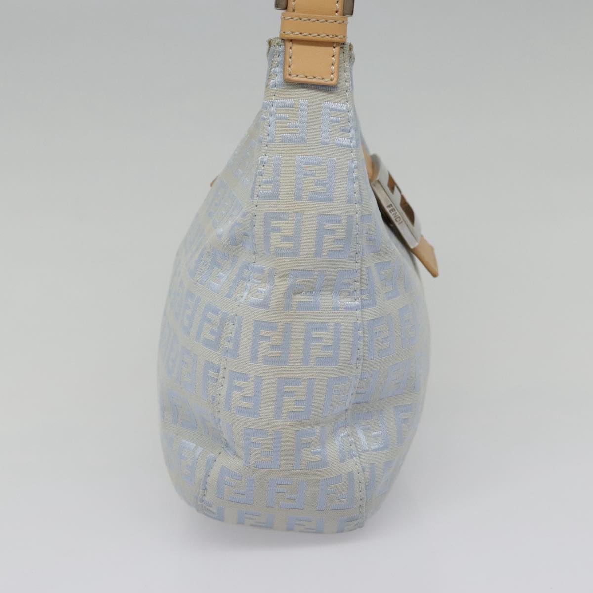 FENDI Zucchino Canvas Mamma Baguette Shoulder Bag Light Blue Silver90704