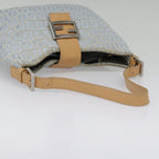 FENDI Zucchino Canvas Mamma Baguette Shoulder Bag Light Blue Silver90704