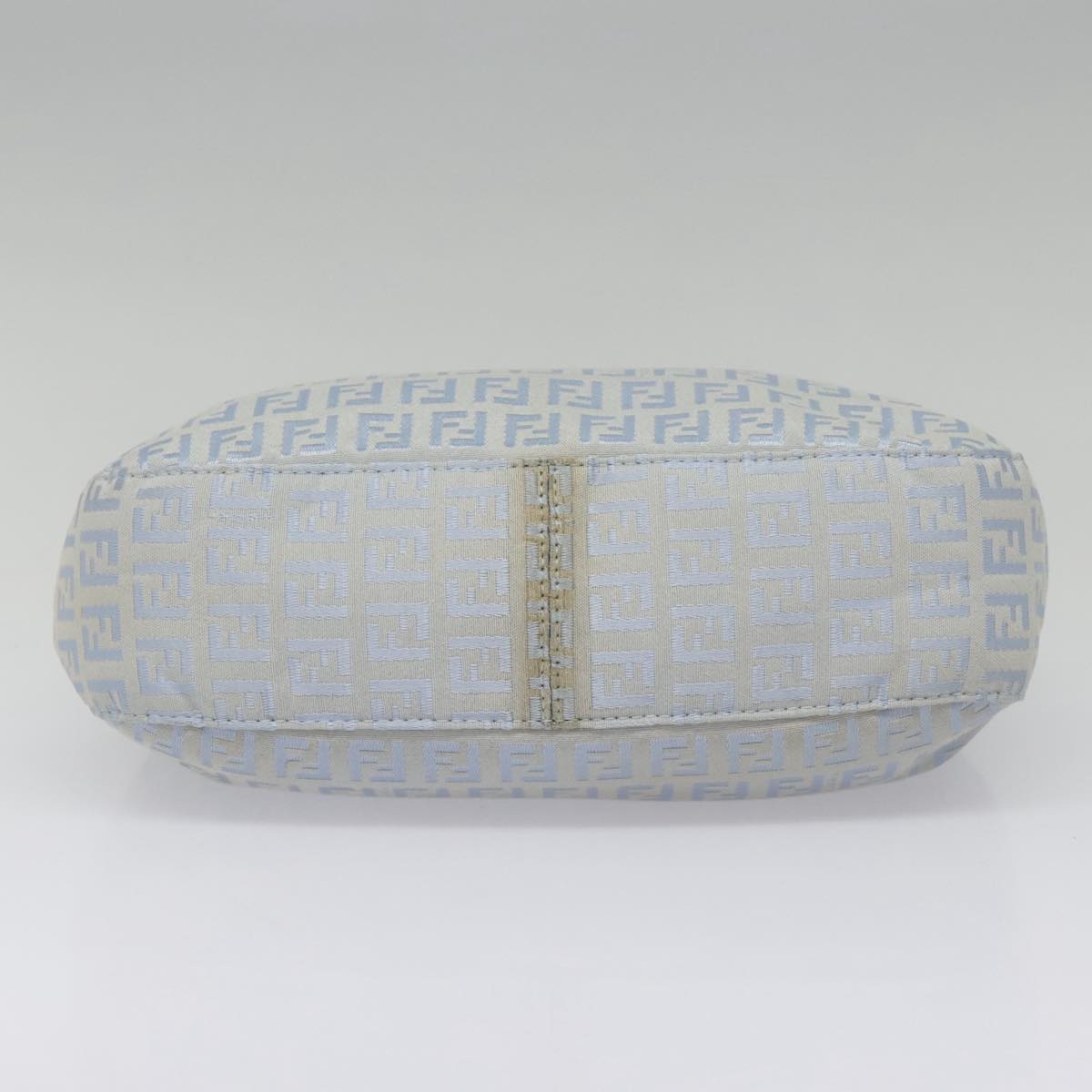 FENDI Zucchino Canvas Mamma Baguette Shoulder Bag Light Blue Silver90704