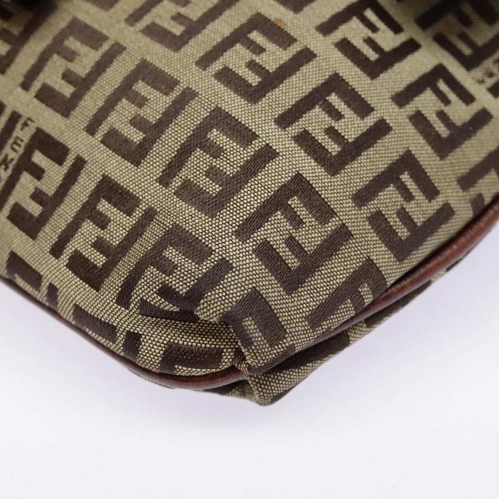FENDI Zucchino Canvas Shoulder Bag Beige Gold90776