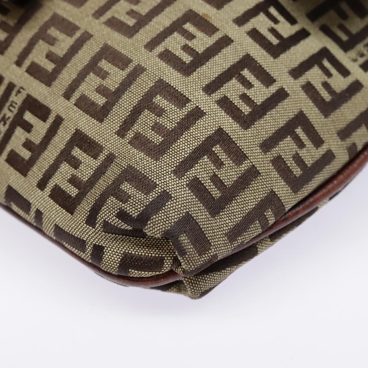 FENDI Zucchino Canvas Shoulder Bag Beige Gold90776