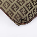 FENDI Zucchino Canvas Shoulder Bag Beige Gold90776
