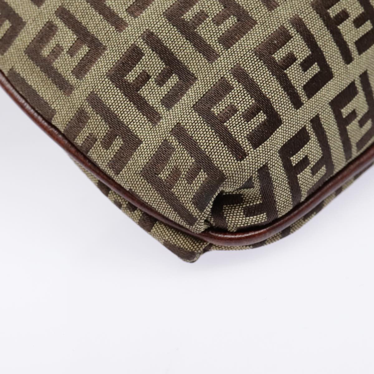 FENDI Zucchino Canvas Shoulder Bag Beige Gold90776