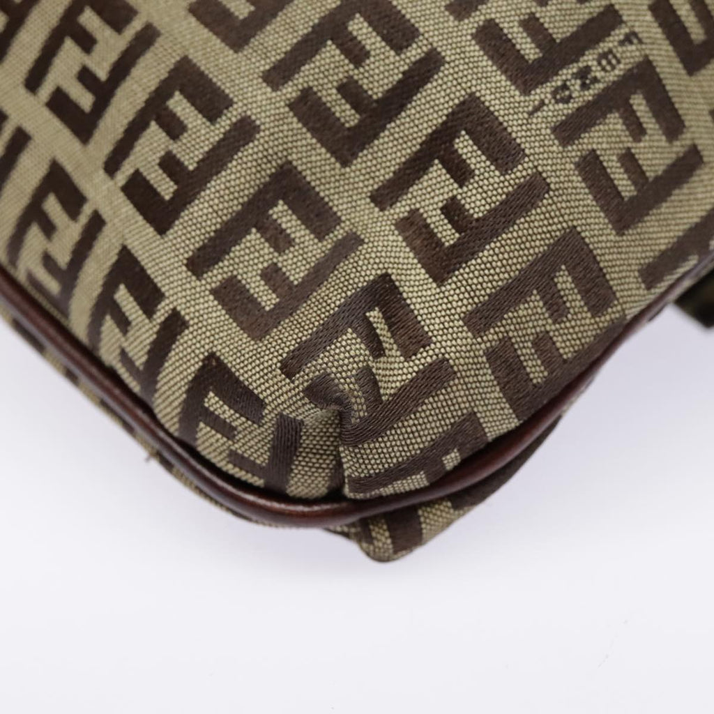 FENDI Zucchino Canvas Shoulder Bag Beige Gold90776