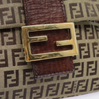 FENDI Zucchino Canvas Shoulder Bag Beige Gold90776