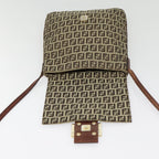 FENDI Zucchino Canvas Shoulder Bag Beige Gold90776