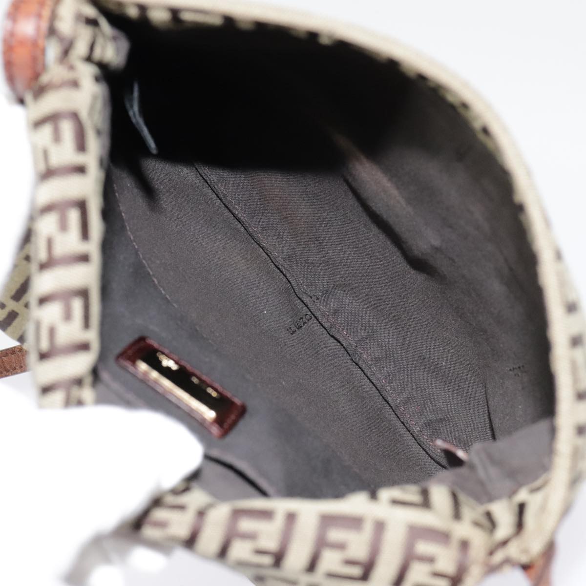 FENDI Zucchino Canvas Shoulder Bag Beige Gold90776