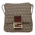 FENDI Zucchino Canvas Shoulder Bag Beige Gold90776