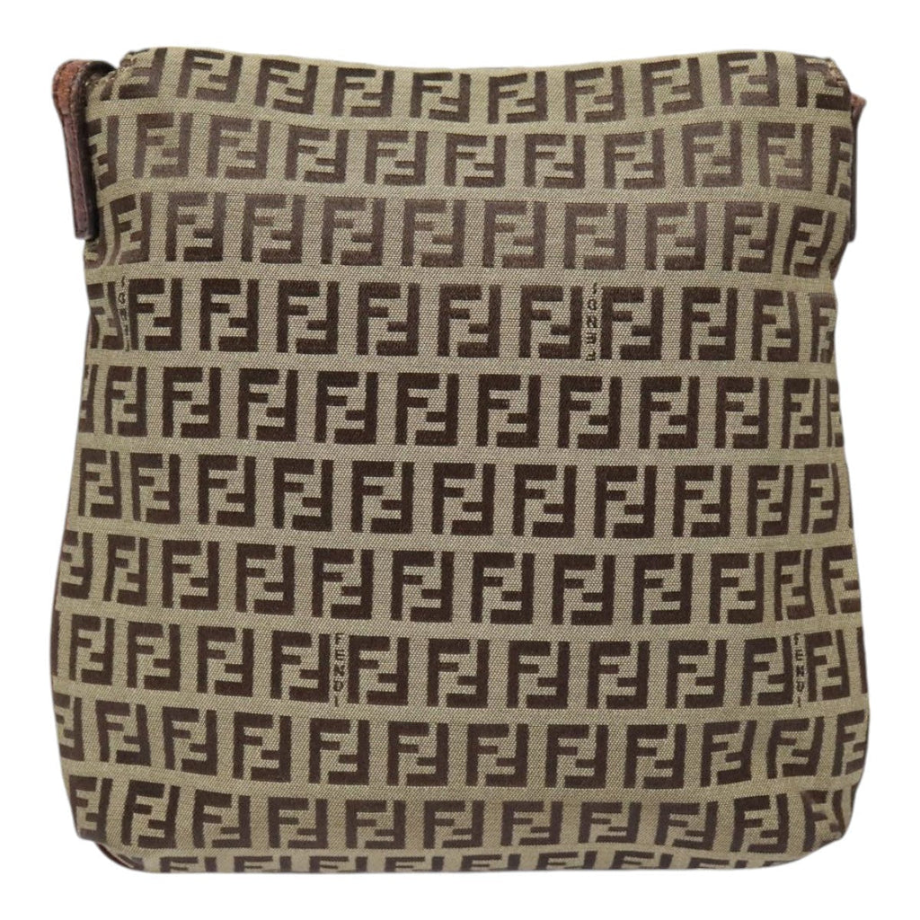 FENDI Zucchino Canvas Shoulder Bag Beige Gold90776