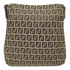 FENDI Zucchino Canvas Shoulder Bag Beige Gold90776