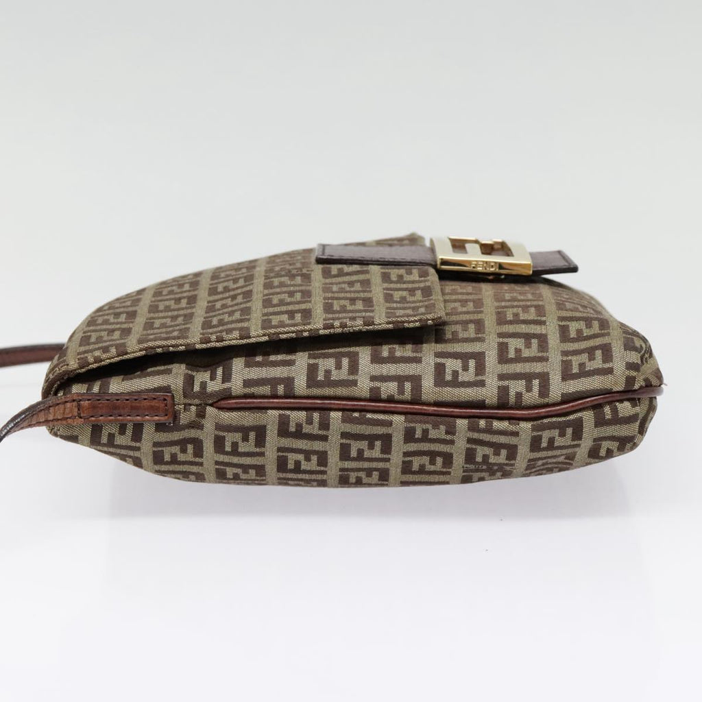FENDI Zucchino Canvas Shoulder Bag Beige Gold90776