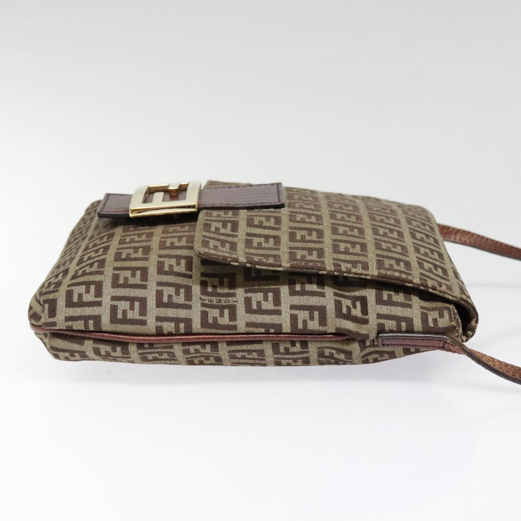 FENDI Zucchino Canvas Shoulder Bag Beige Gold90776