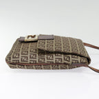 FENDI Zucchino Canvas Shoulder Bag Beige Gold90776