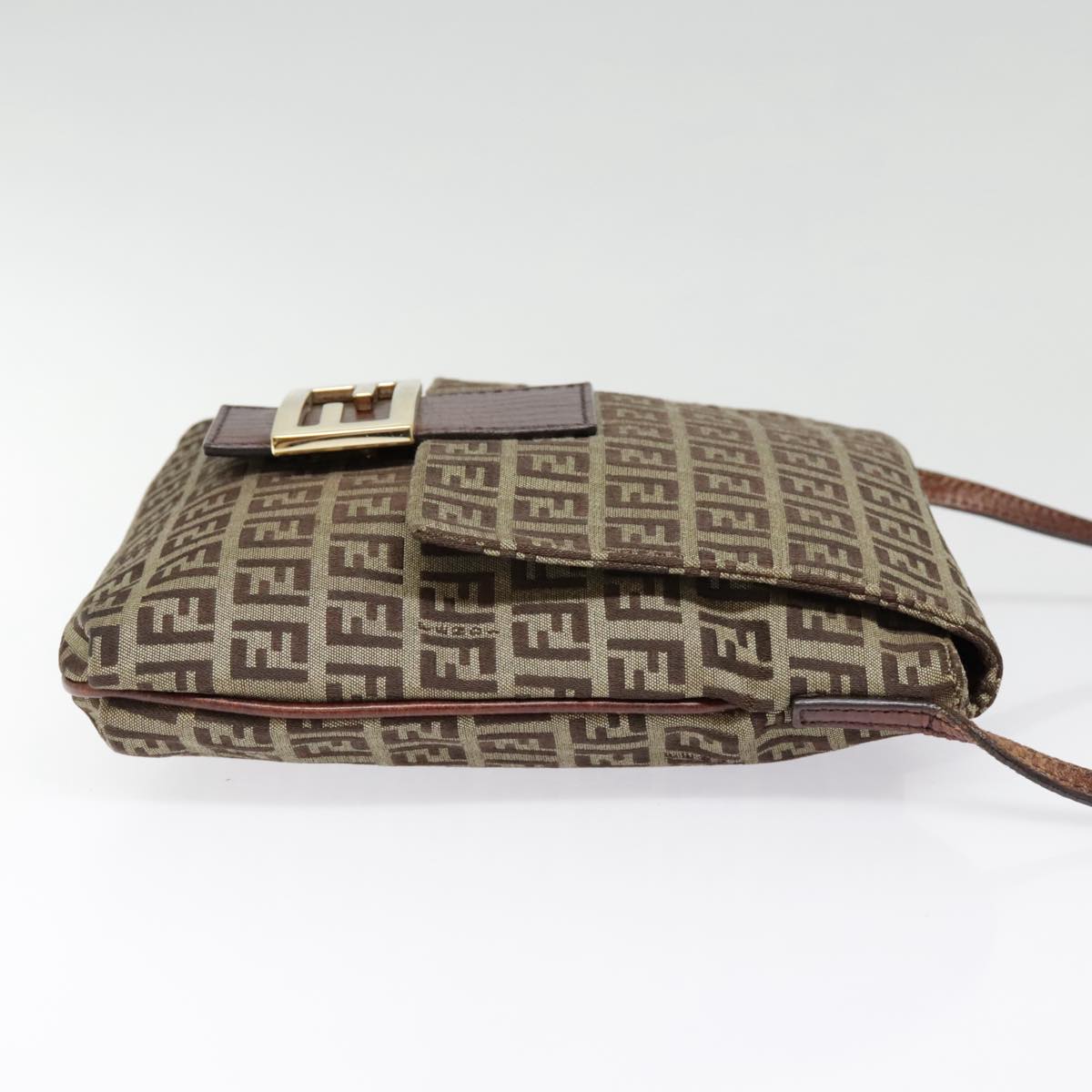 FENDI Zucchino Canvas Shoulder Bag Beige Gold90776