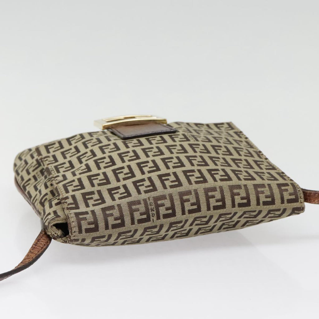 FENDI Zucchino Canvas Shoulder Bag Beige Gold90776