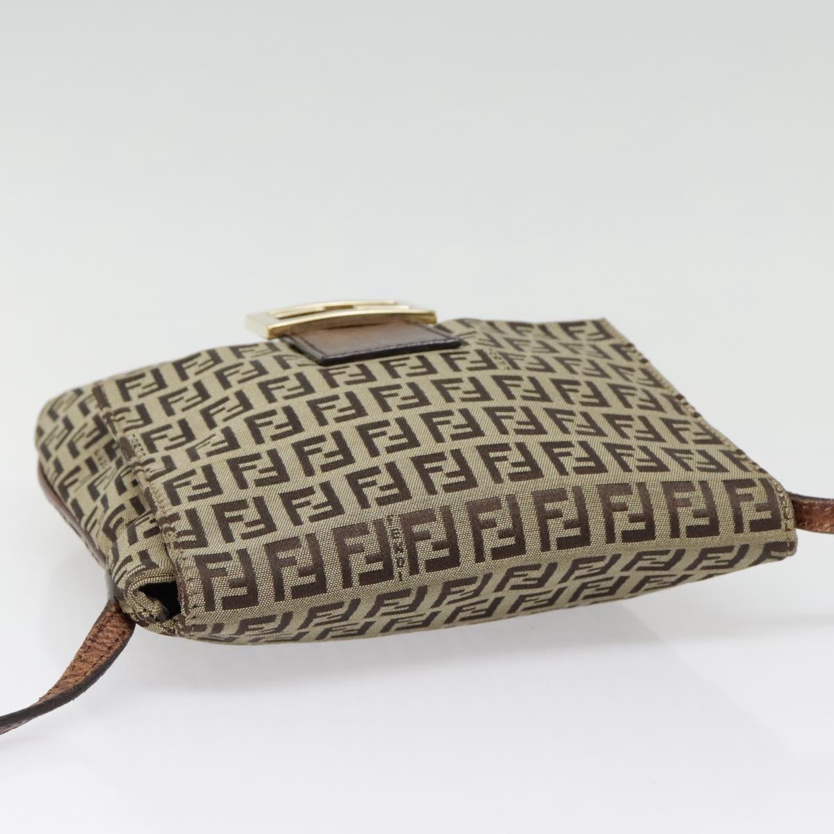 FENDI Zucchino Canvas Shoulder Bag Beige Gold90776