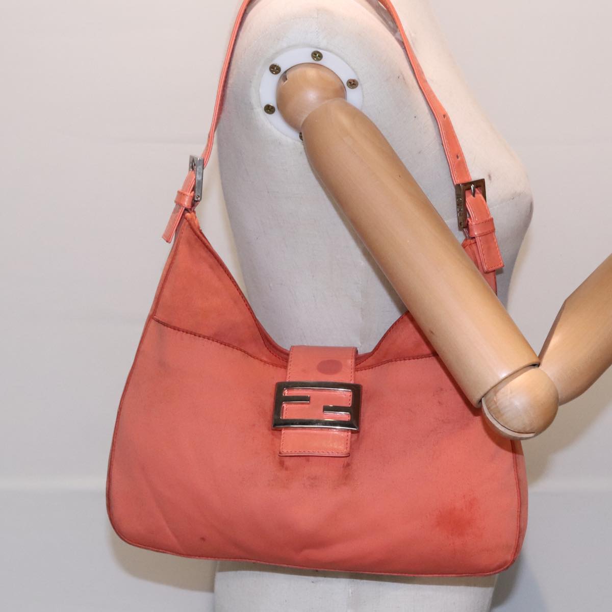 FENDI Mamma Baguette Shoulder Bag Nylon Orange Silver90787