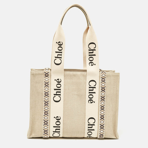 Chloe Beige Canvas Medium Woody Tote