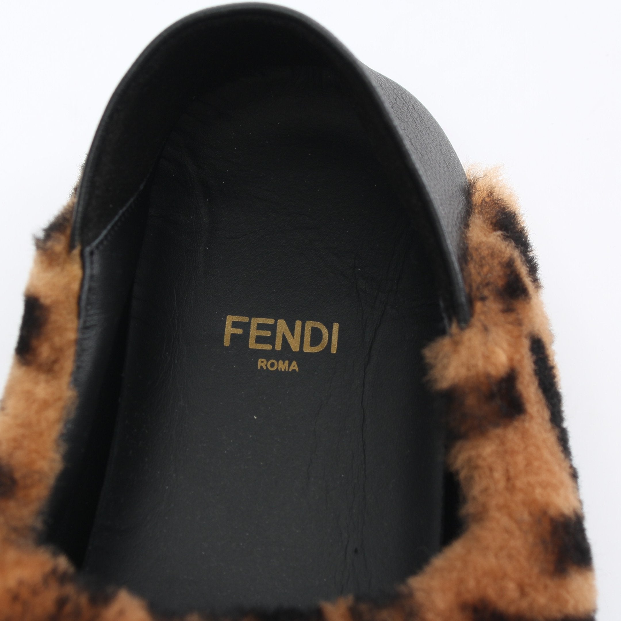 FENDI Zucca Room shoes Flat shoes Boa Fabric Leather Light brown Black
