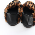 FENDI Zucca Room shoes Flat shoes Boa Fabric Leather Light brown Black