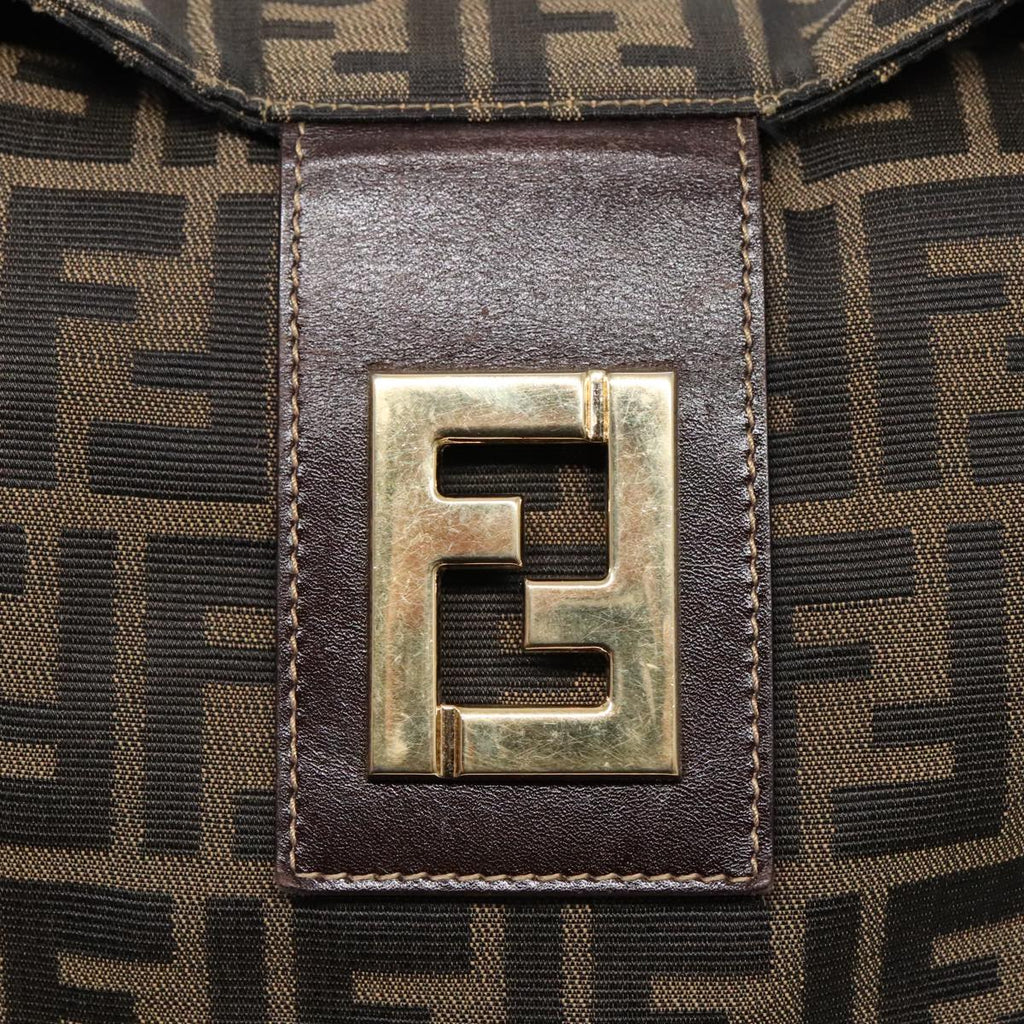 FENDI Zucca Canvas Shoulder Bag Brown Black gold90868