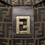 FENDI Zucca Canvas Shoulder Bag Brown Black gold90868
