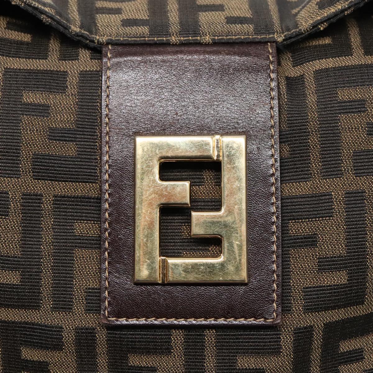 FENDI Zucca Canvas Shoulder Bag Brown Black gold90868
