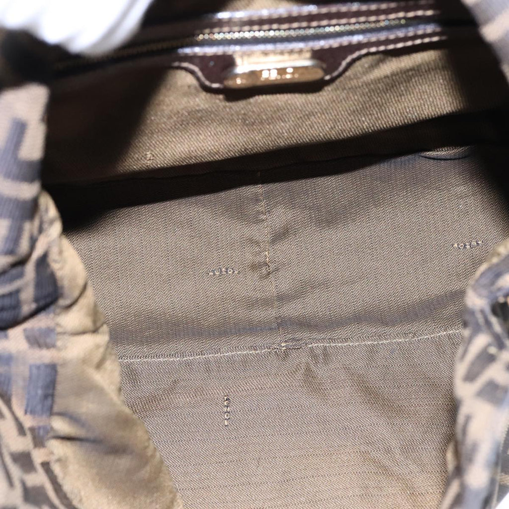 FENDI Zucca Canvas Shoulder Bag Brown Black gold90868