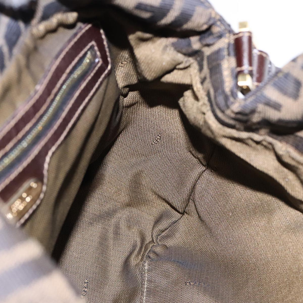 FENDI Zucca Canvas Shoulder Bag Brown Black gold90868