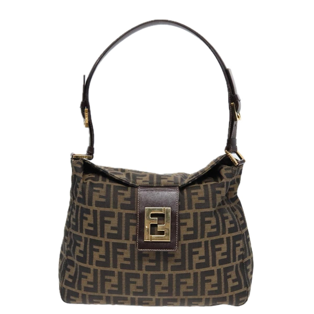 FENDI Zucca Canvas Shoulder Bag Brown Black gold90868