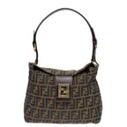 FENDI Zucca Canvas Shoulder Bag Brown Black gold90868