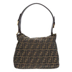 FENDI Zucca Canvas Shoulder Bag Brown Black gold90868