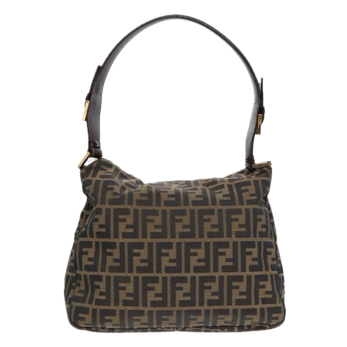 FENDI Zucca Canvas Shoulder Bag Brown Black gold90868