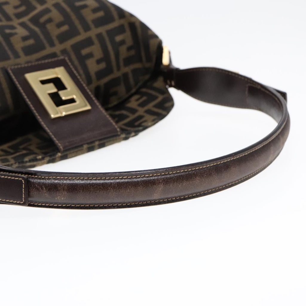 FENDI Zucca Canvas Shoulder Bag Brown Black gold90868