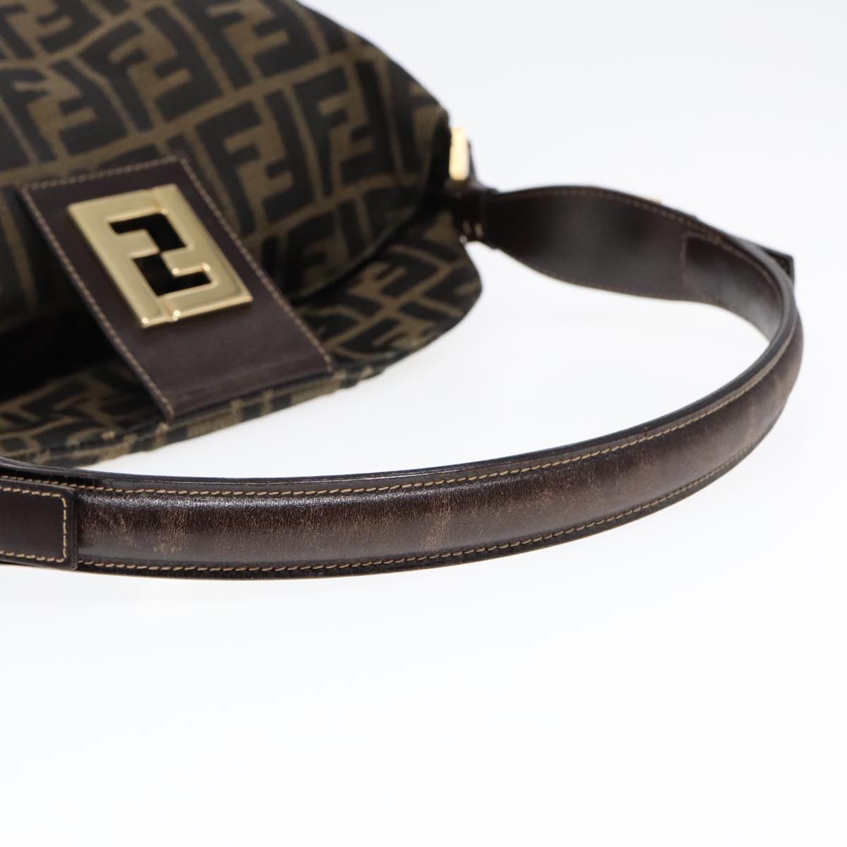 FENDI Zucca Canvas Shoulder Bag Brown Black gold90868