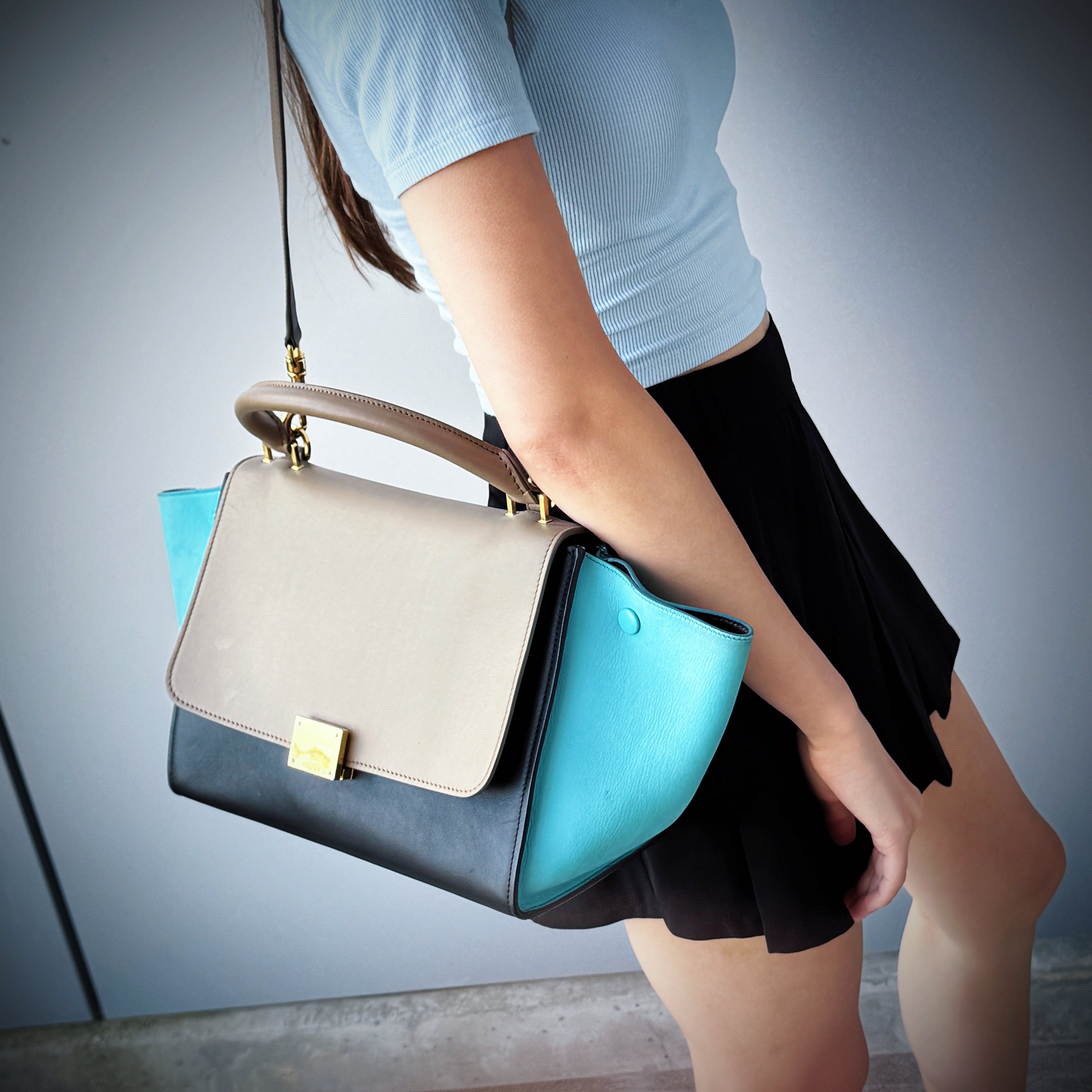 Celine Medium Multicolor Leather Trapeze Shoulder Bag TWS