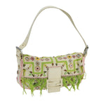 FENDI Mamma Baguette Shoulder Bag Beads Canvas White90955A