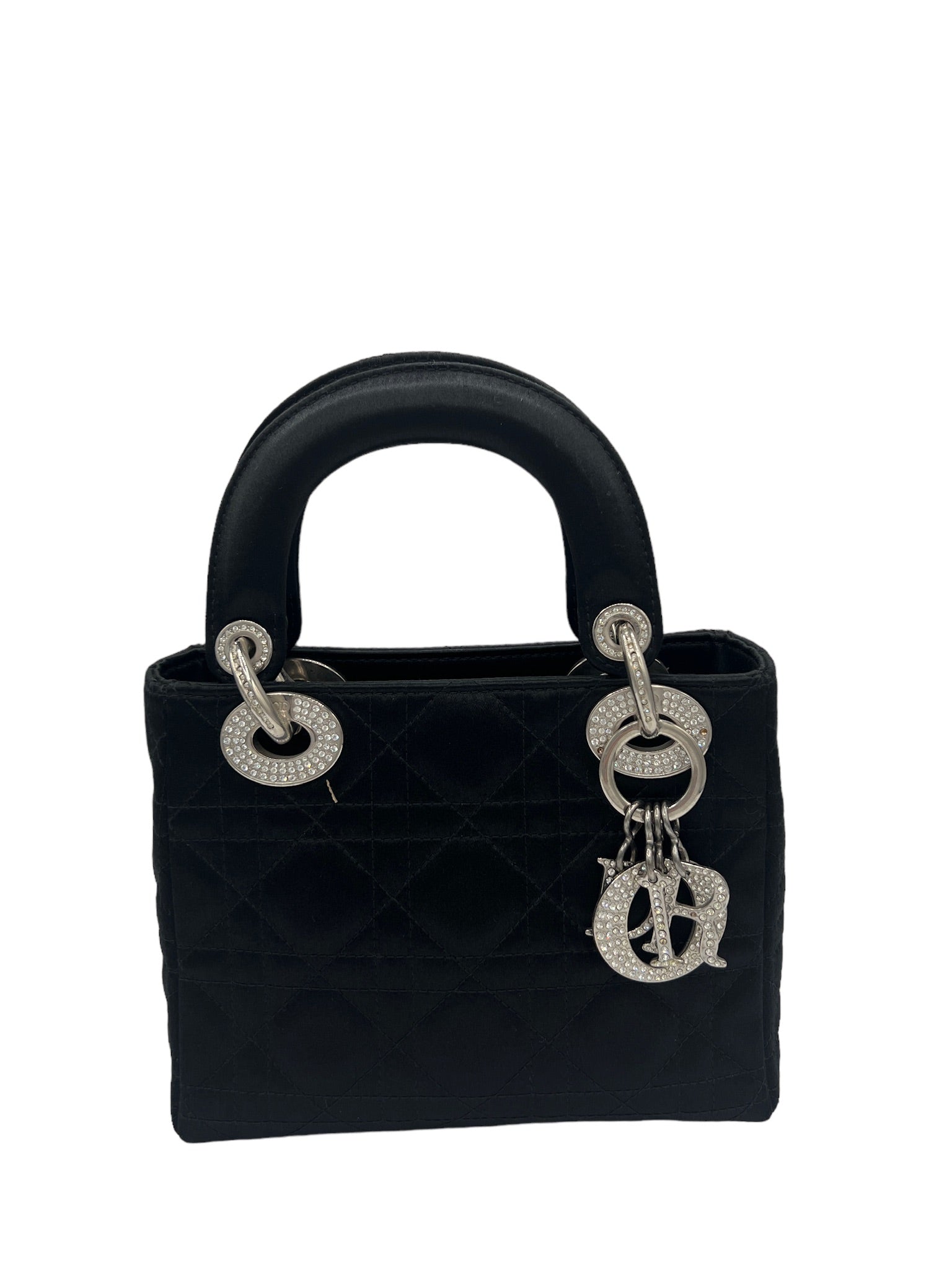 DIOR - Black Satin Crystals Mini Lady Dior