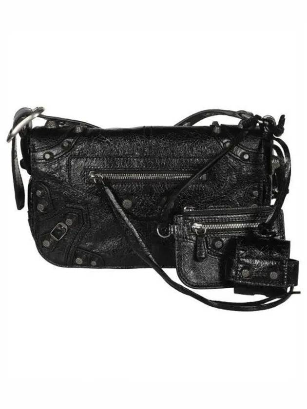 Balenciaga Zipper Stud Arena Lambskin Shoulder Bag Black
