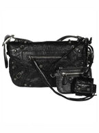 Balenciaga Zipper Stud Arena Lambskin Shoulder Bag Black