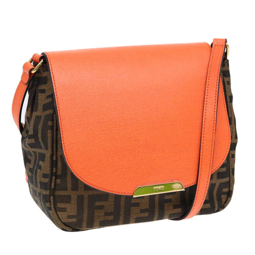 FENDI Zucca Canvas Shoulder Bag Brown Black Orange91226