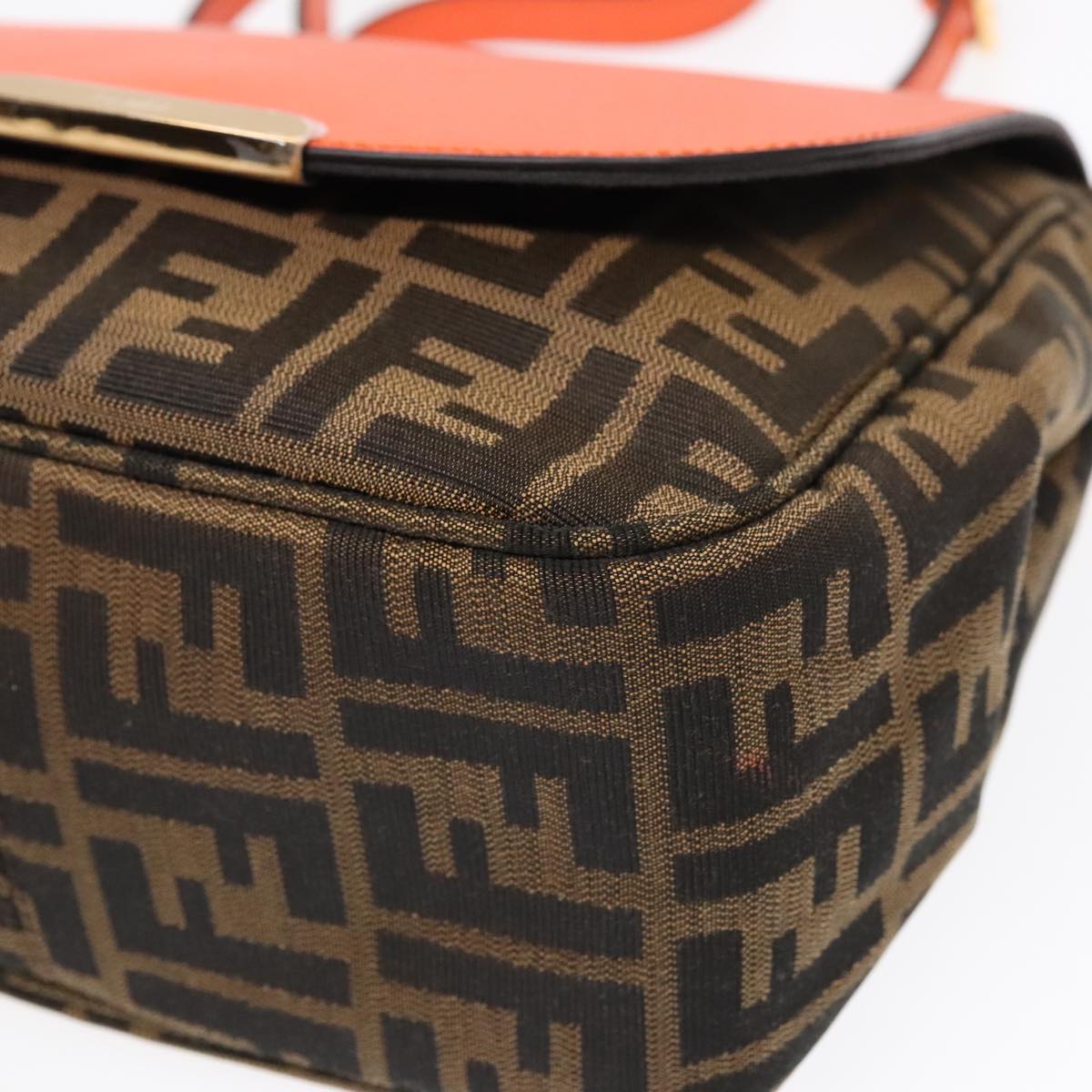 FENDI Zucca Canvas Shoulder Bag Brown Black Orange91226