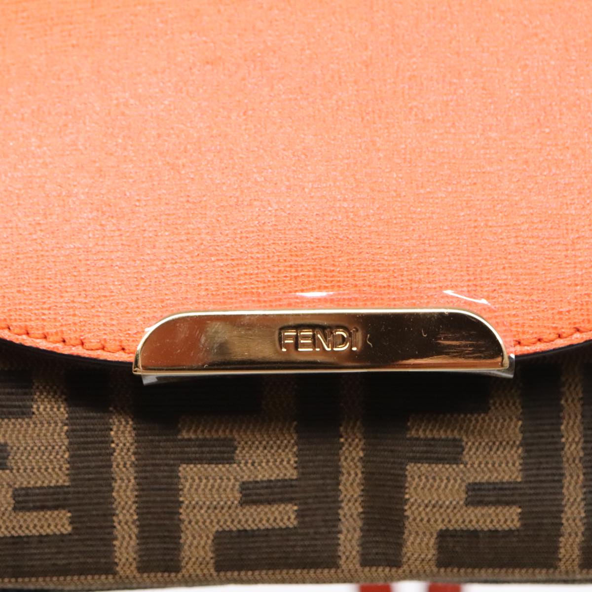 FENDI Zucca Canvas Shoulder Bag Brown Black Orange91226