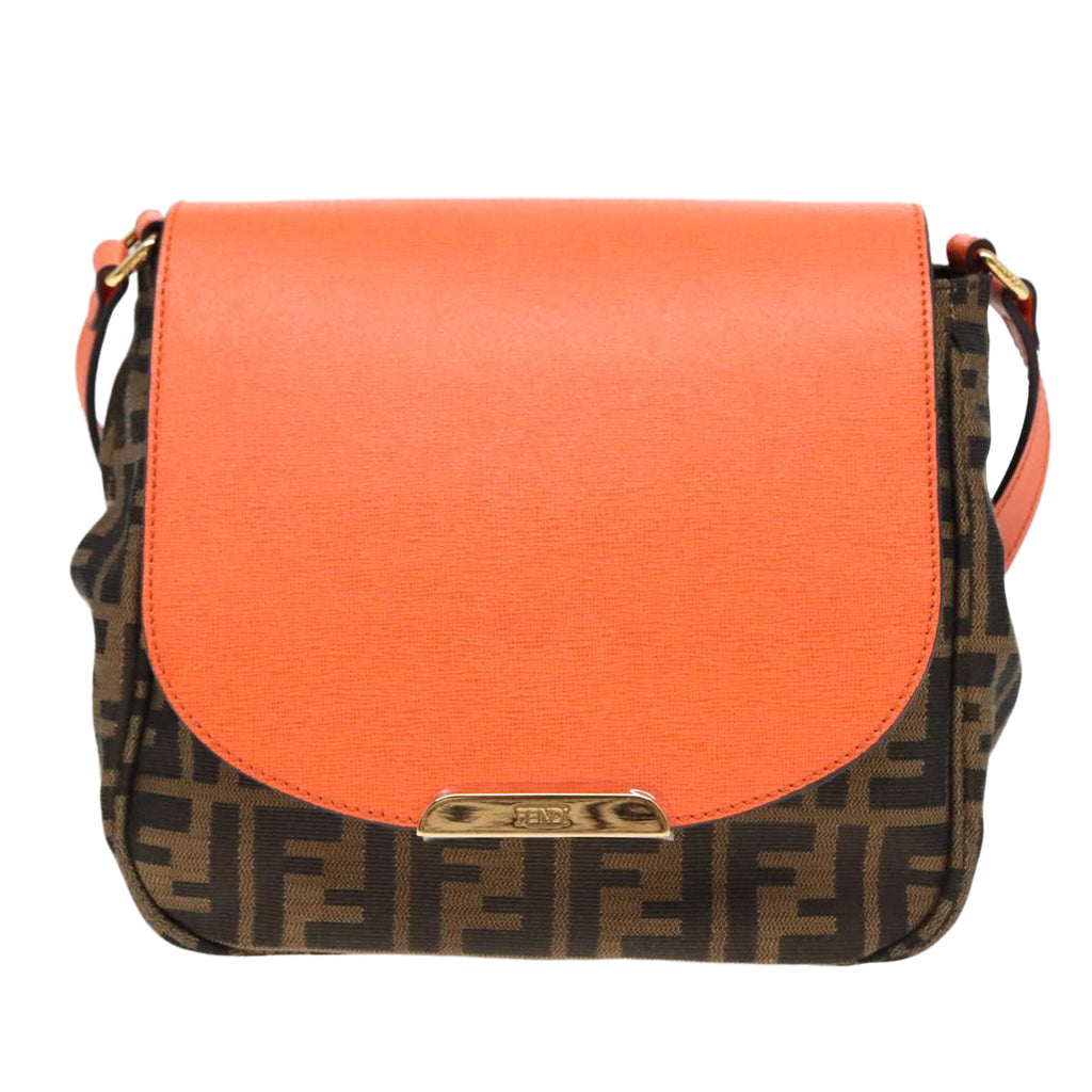FENDI Zucca Canvas Shoulder Bag Brown Black Orange91226