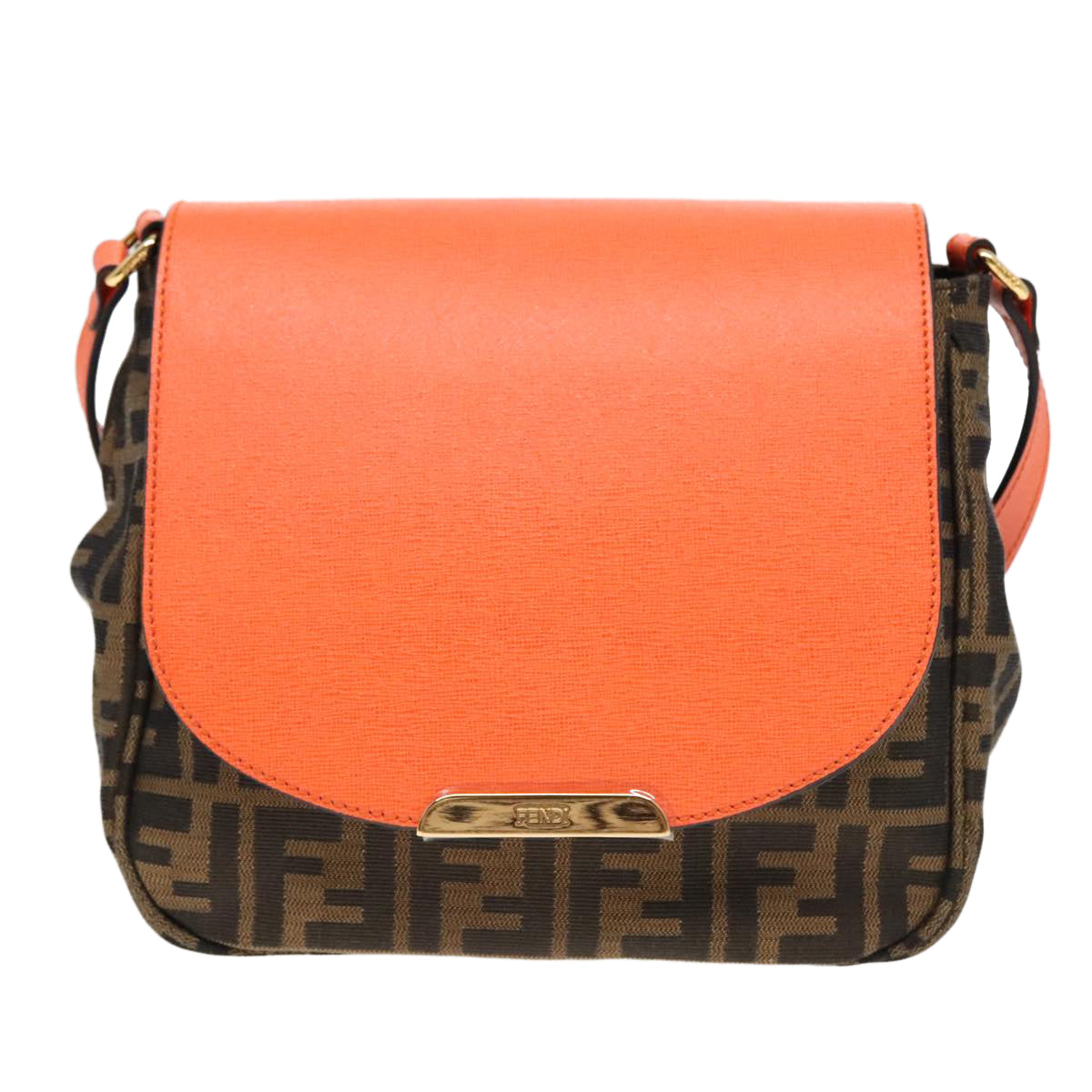 FENDI Zucca Canvas Shoulder Bag Brown Black Orange91226