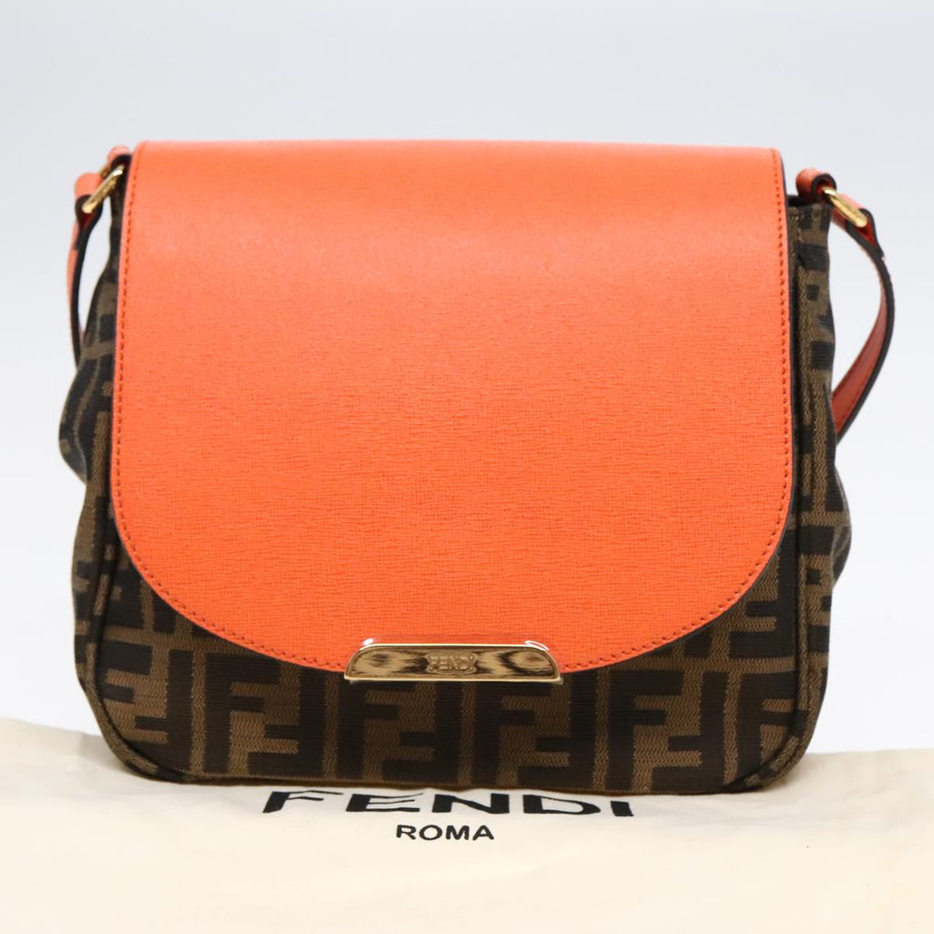FENDI Zucca Canvas Shoulder Bag Brown Black Orange91226