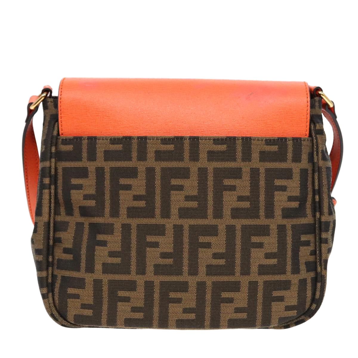 FENDI Zucca Canvas Shoulder Bag Brown Black Orange91226